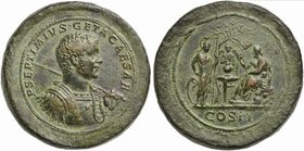 Geta, as Caesar, Medallion, Rome, AD 208
AE (g 79,47; mm 45; h 6)
P SEPTIMIVS GETA CAESAR, bare head and cuirassed bust r., holding spear over shoul...