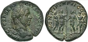 Geta (209-212), Sestertius, Rome, AD 210
AE (g 26,48; mm 31; h 12)
IMP CAES P SEPT - GETA PIVS AVG, laureate head r., Rv. PONTIF TR P II COS II, Car...