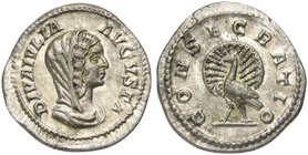 Diva Julia Domna, Denarius struck under Elagabalus or Alexander Severus, Rome, after AD 217
AR (g 3,54; mm 20; h 12)
DIVA IVLIA - AVGVSTA, draped an...