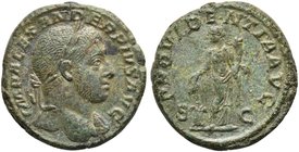 Severus Alexander (222-235), As, Rome, AD 231-235
AE (g 11,37; mm 25; h 12)
IMP ALEXANDER PIVS AVG, laureate bust r., drapery on l. shoulder, Rv. PR...