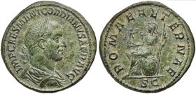 Gordian II (238), Sestertius, Rome, March - April AD 238
AE (g 18,68; mm 32; h 12)
IMP CAES M ANT GORDIANVS AFR AVG, laureate and draped bust r, Rv....
