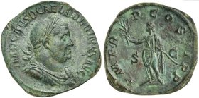 Balbinus (238), Sestertius, Rome, April - June AD 238
AE (g 18,46; mm 33; h 12)
IMP CAES D CAEL BALBINVS AVG, laureate, draped and cuirassed bust r....