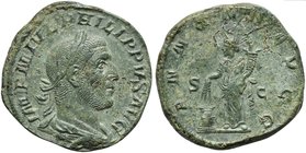 Philip I (244-249), Sestertius, Rome, AD 244-249
AE (g 19,05; mm 30; h 12)
IMP M IVL PHILIPPVS AVG, laureate, draped and cuirassed bust r., Rv. ANNO...