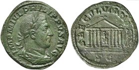 Philip I (244-249), Sestertius, Rome, AD 248
AE (g 17,60; mm 30; h 12)
IMP M IVL PHILIPPVS AVG, laureate, draped and cuirassed bust r., Rv. SAECVLVM...