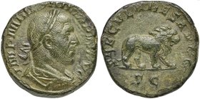 Philip I (244-249), Sestertius, Rome, AD 248
AE (g 16,38, mm 28; h 12)
IMP M IVL PHILIPPVS AVG, laureate and draped bust r., Rv. SAECVLARES AVGG, li...