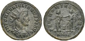 Julian I of Pannonia (Usurper, 283-285), Antoninianus, Siscia, AD 284-285
AE (g 3,68; mm 21; h 12)
IMP C M AVR IVLIANVS P F AVG, radiate, draped and...