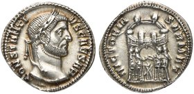Constantius I, as Caesar, Argenteus struck under Maximian Herculius, Ticinum, AD 294
AR (g 3,52; mm 19; h 6)
CONSTANTI - VS CAESAR, laureate head r....