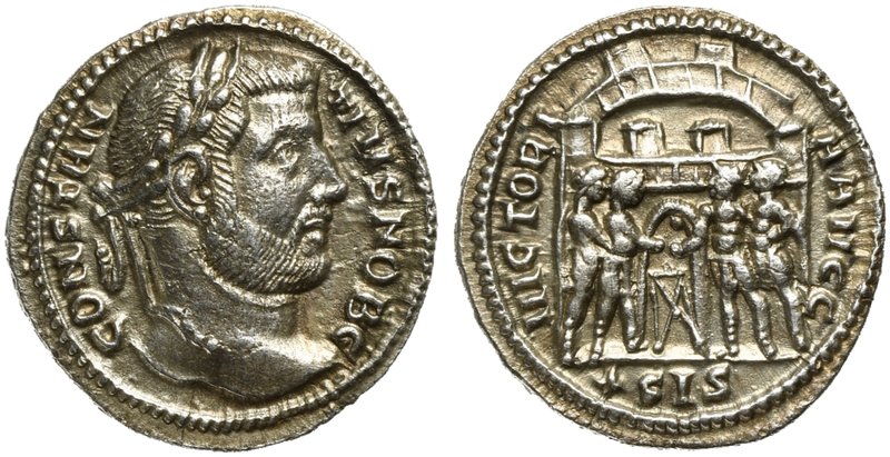 Constantius I, as Caesar, Argenteus struck under Maximian Herculius, Siscia, AD ...