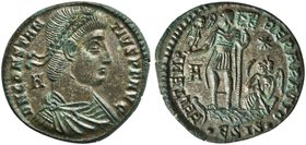 Constantius II (337-361), Nummus, Siscia, AD 348-350
AE (g 6,34; mm 24; h 12)
D N CONSTAN TIVS P F AVG, draped and cuirassed bust r.; behind, A, Rv....