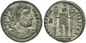 Vetranio (Usurper, 350), Nummus, Siscia, 19 March - 25 December AD 350
AE (g 5,72; mm 23; h 6)
D N VETRA - NIO P F AVG, laureate, draped and cuirass...