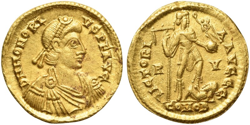 Honorius (393-423), Solidus, Ravenna, AD 402-406
AV (g 4,44; mm 20; h 6)
D N H...