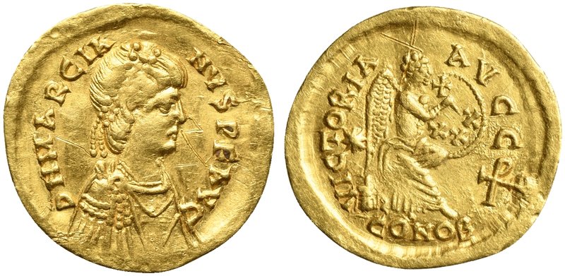 Marcian (450-457), Semis, Uncertain Mint, AD 450
AV (g 2,20; mm 18; h 6)
D N M...