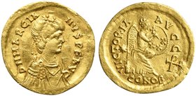 Marcian (450-457), Semis, Uncertain Mint, AD 450
AV (g 2,20; mm 18; h 6)
D N MARCIA - NVS P F AVG, diademed, draped and cuirassed bust r., Rv. VICTO...