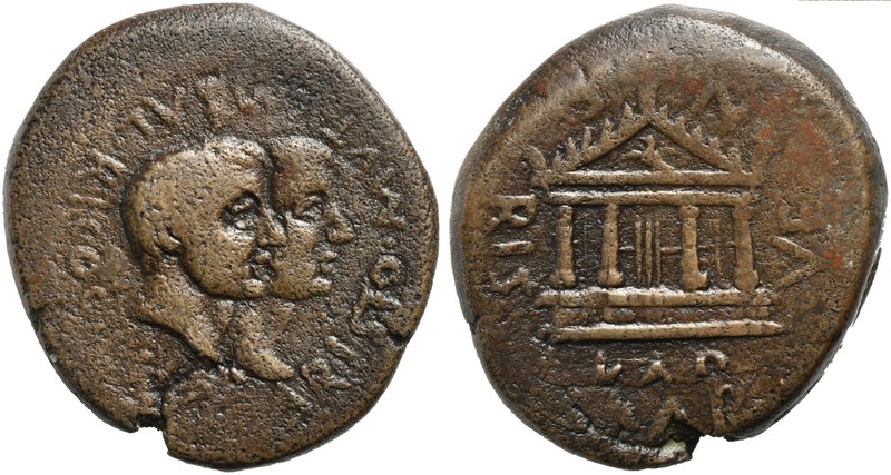 Aristo–, Mutumbal and Ricoce, Bronze, Sardinia: Caralis, ca. 40 BC
AE (g 24,36;...