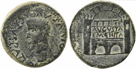 Divus Augustus, Bronze struck under Tiberius, Spain: Emerita, AD 14-37
AE (g 26,34; mm 33; h 3)
Two-towered and double-arched city gate with two-lin...