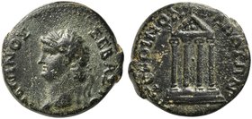Nero, Bronze, Koinon of Galatia, AD 62-65
AE (g 6,58; mm 21; h 12)
Tetrastyle temple. RPC 3563; SNG von Aulock, 6115.
Green patina and about extrem...