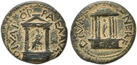 Diva Poppaea and Diva Claudia, Bronze struck under Nero, Judaea: Caesarea Panias, after AD 65
AE (g 5,90; mm 20; h 12)
Distyle temple with female fi...