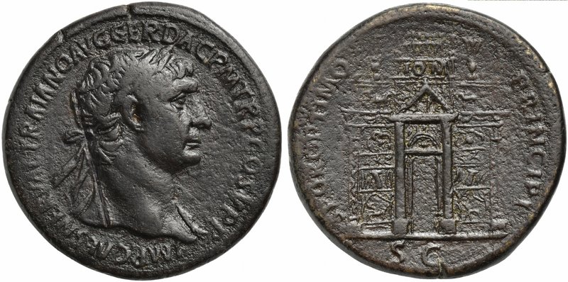 Trajan, Sestertius, Rome, AD 103-104
AE (g 26,62; mm 34; h 7)
Front of the Tem...