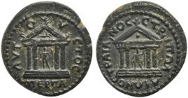 Trajan, Bronze, Mysia: Pergamum, AD 98-117
AE (g 3,48; mm 19; h 12)
Tetrastyle temples. SNG BN 2063.
Rare. Green patina and good extremely fine.
...