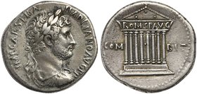 Hadrian, Cistophoric Tetradrachm, Bthynia: Nicomedia, AD 128-138
AR (g 10,63; mm 26; h 7)
Tetrastyle temple of Roma and Augustus. Metcalf B3 (Obv. 9...