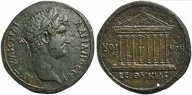 Hadrian, Bronze, Koinon of Galatia, AD 117-138
AE (g 25,50; mm 35; h 6)
Octastyle temple. BMC - (cfr. 12).
Very rare, green patina, about extremely...