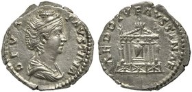 Diva Faustina Maior, Denarius struck under Antoninus Pius, Rome, after AD 141
AR (g 3,31; mm 17; h 12)
Temple of Diva Faustina. RIC 343; C 1.
Cabin...
