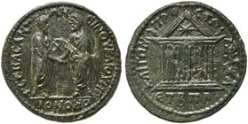 Marcus Aurelius and Lucius Verus, Bronze, Cilicia: Anazarbos, AD 163-164
AE (g 10,49; mm 25; h 12)
Decastyle temple with star in pediment. RPC IV on...