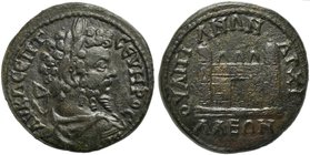 Septimius Severus, Bronze, Thrace: Anchialus, AD 193-211
AE (g 12,27; mm 28; h 2)
City gate flanked by two towers. AMNG II, 1 485 var.
Dark patina ...