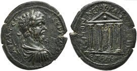 Septimius Severus, Bronze, Pontos: Neocaesarea, AD 205-206
AE (g 11,41; mm 30; h 12)
Tetrastyle temple. Price, Trell, 94; Çizmeli 46 (D 3/R 22).
Da...