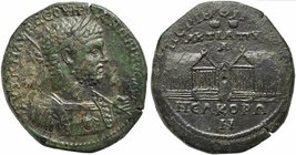 Caracalla, Medallion, Thrace: Perinthus, AD 216-217
AE (g 36,97; mm 40; h 7)
Two neocorate temples in perspective view. Varbanov 278.
Rare, green p...