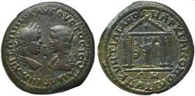 Julia Domna and Caracalla, Bronze, Moesia Inferior: Marcianopolis, AD 211-217
AE (g 14,08; mm 27; h 8)
Tetrastyle temple of Serapis. AMNG, I 1 688....