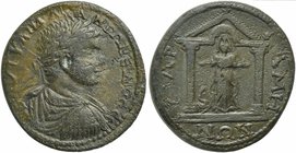 Elagabalus, Bronze, Caria: Kidramos, AD 218-222
AE (g 21,43; mm 35; h 6)
Velied Tyche within distyle temple. SNG von Aulock 2589.
Rare, green patin...
