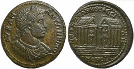 Elagabalus, Bronze, Ionia: Sardis, AD 218-222
AE (g 26,69; mm 36; h 7)
Temples of Artemis Ephesia and Kore of Sardis. SNG München - ; Franke-Nollé -...
