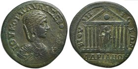 Julia Paula, Bronze struck under Elagabalus, Bithynia: Claudiopolis, AD 219-220
AE (g 12,23; mm 30; h 2)
Octastyle temple with imperator inside. Rec...