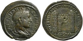Gordian III, Bronze, Moesia Inferior: Nicopolis ad Istrum, AD 238-244
AE (g 13,08; mm27; h 6)
City gate with two battlemented towers. Varbanov 4181....