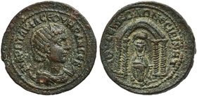 Otacilia Severa, Bronze struck under Philip I, Mesopotamia: Nisibis, AD 247-249
AE (g 11,81; mm 26; h 12)
Distyle temple of Tyche. BMC 27; SNG Copen...