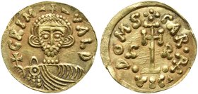 Lombards, Grimoald III (787-806), Tremissis in the name of Charlemagne, Beneventum, AD 788-792
EL (g 1,24; mm 16; h 6)
GRIM - VAL D, crowned, draped...