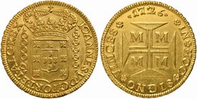 Brazil, Mina Gerais, Joao V (King of Portugal, 1706-1750), 20000 Reis, 1726
AV (g 53,66; mm 38; h 12)
 KM117; Fr. 33; LMB-O250.
Very rare, good ext...