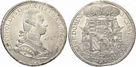 Italy, Firenze, Pietro Leopoldo di Lorena (1765-1790), Francescone, 1777
AR (g 27,31; mm 41; h 6)
Mir 380/1, CNI 65.
Very rare, lustrous and extrem...