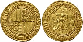Italy, Napoli, Alfonso I of Aragon, Sesquiducato or Ducato e mezzo, 1442-1450
AV (g 5,23; mm 29; h 7)
ALFONSV D G R ARAGONV S C V FA, quartered arms...