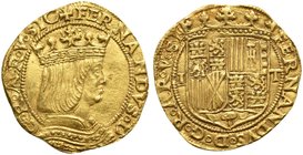 Italy, Napoli, Ferdinando II of Aragon, Ducato, 1504-1514
AV (g 3,53; mm 22; h 5)
FERNANDVS D G R AR V S, crowned and draped bust r., Rv. FERNANDVS ...