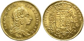 Italy, Napoli, Carlo di Borbone (1753-1754), 6 Ducati, 1753
AV (g 8,83; mm 27; h 6)
CNI 97; Pannuti-Riccio 5; Fr. 83.
Rare and about fdc.