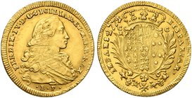 Italy, Napoli, Ferdinando IV di Borbone (1759-1816), 6 Ducati, 1771/2
AV (g 8,80; mm 27; h 6)
Pannuti-Riccio 20 var; MIR 457/3
About extremely fine...