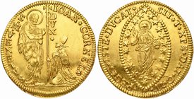 Italy, Venezia, Giovanni II Corner (1709-1722), 10 Zecchini, 1709
AV (g 34,84; mm 49; h 12)
IOAN CORNEL - S M VENETVS, St. Mark standing r. and pres...