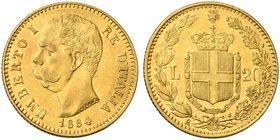 Italy, Savoia, Umberto I (1878-1900), 20 Lire, Roma, 1884
AV (g 6,42; mm 21; h 6)
Pagani 580; Montenegro 20; Gigante 14.
Very rare, about extremely...