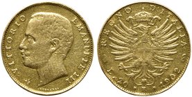 Italy, Savoia, Vittorio Emanuele III (1900-1946), 20 Lire, Roma, 1902
AV (g 6,41; mm 21; h 6)
Montenegro 43; Gigante 25a.
Extremely rare: mintage o...
