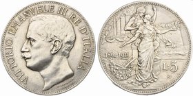 Italy, Savoia, Vittorio Emanuele III (1900-1946), 5 Lire, Roma, 1911
AR (g 24,96; mm 37; h 12)
Pagani 707; Montenegro 110; Gigante 71.
About extrem...