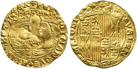 Spain, Valencia, Fernando V and Isabel I, Ducado, 1479-1504
AV (g 3,43; mm 23; h 1)
FERDINANDVS ELISABET REX, crowned bust of the king and queen fac...