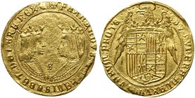 Spain, Seville, Fernando V and Isabel I, Dobla Excelente, 1497-1504
AV (g 7,03; mm 27; h 1)
FERNANDVS ET HELISABET DEI GRA REX E, crowned bust of th...