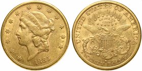 United States of America, 20 Dollars, San Francisco, 1885
AV (g 33,40; mm 34; h 6)
Fr. 178; KM 74.3.
About extremely fine.